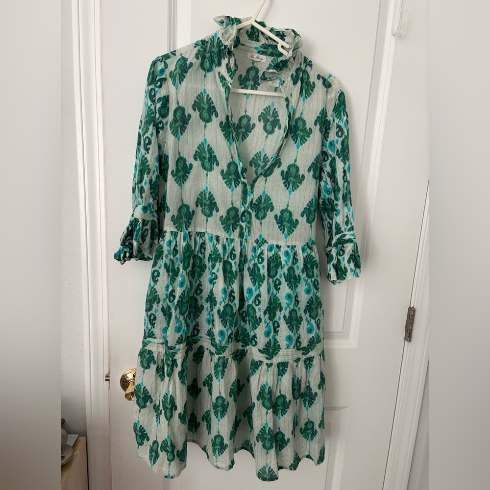 Lightweight White & Teal Floral Swim Coverup Dress